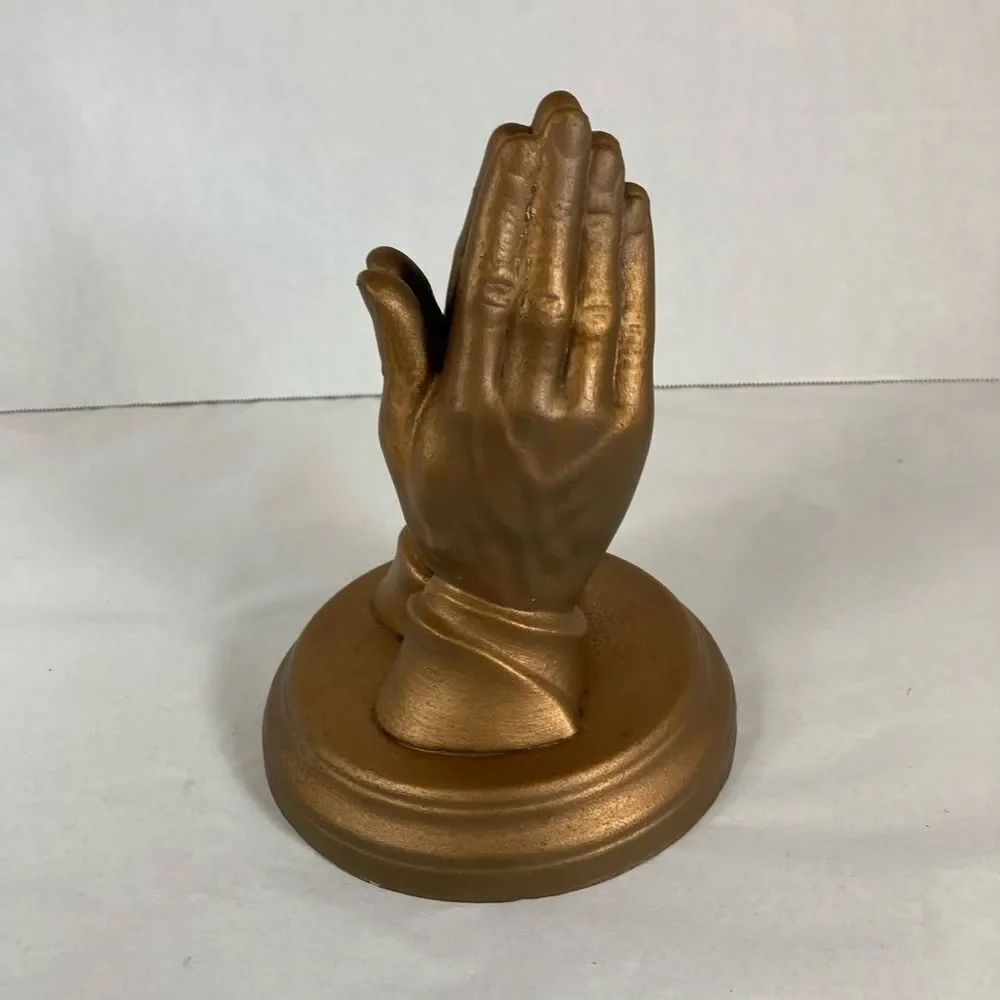 Vintage Ceramic Gold Praying Hands Statue 8” Tall Hand Painted Christian